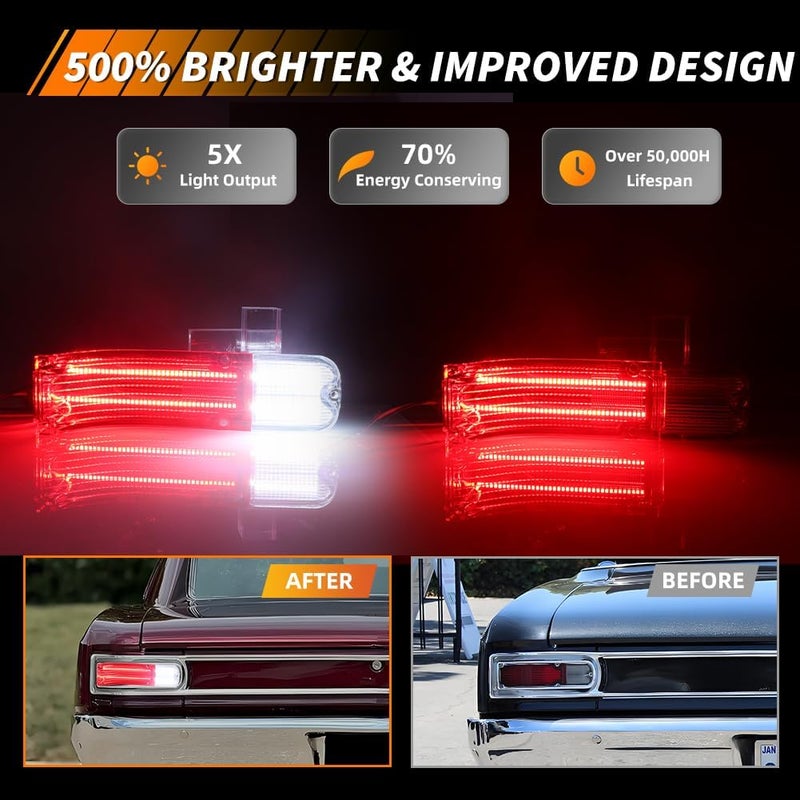 MOTRUM Tail Light Compatible with Chevy Chevelle 1966, [DOT] [IP67 Waterproof] Red LED Taillight Lamps, White Backup Reverse Lights, Replace OEM #CH-TL/RL-66, 1 Pair, Red Lens - Image 2